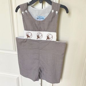 Boys Smocked Pumpkin Shortall 2T Brown